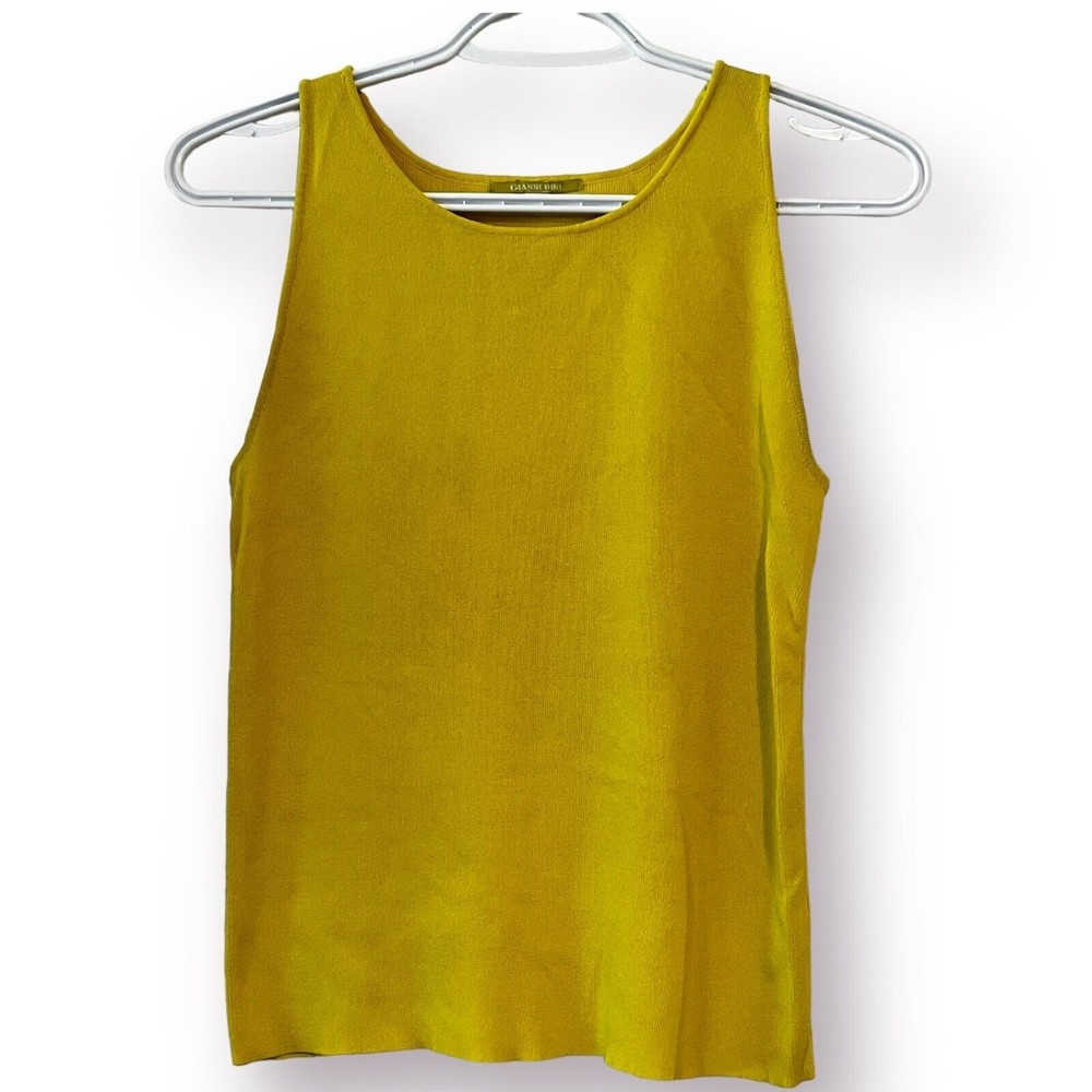 Gianni Bini Bright Yellow Stretch Ribbed Knit Sleeveless Tank Top Medium